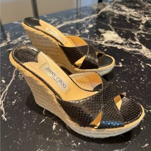 Jimmy Choo Black Wedge Sandals